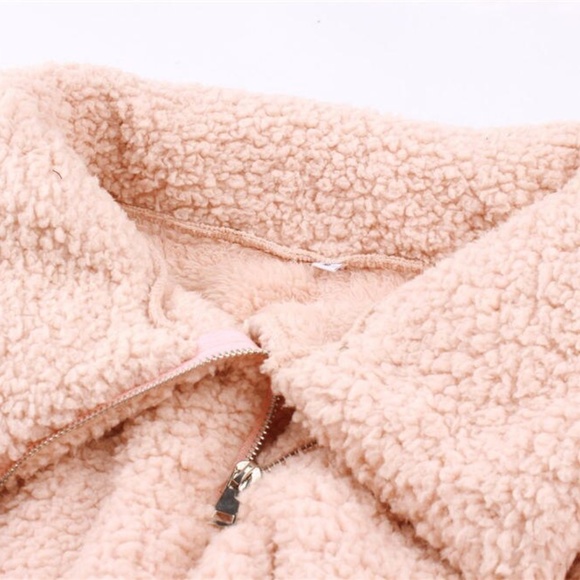 Lapel Sherpa Pullover Sweater in Pink - Picture 5 of 7